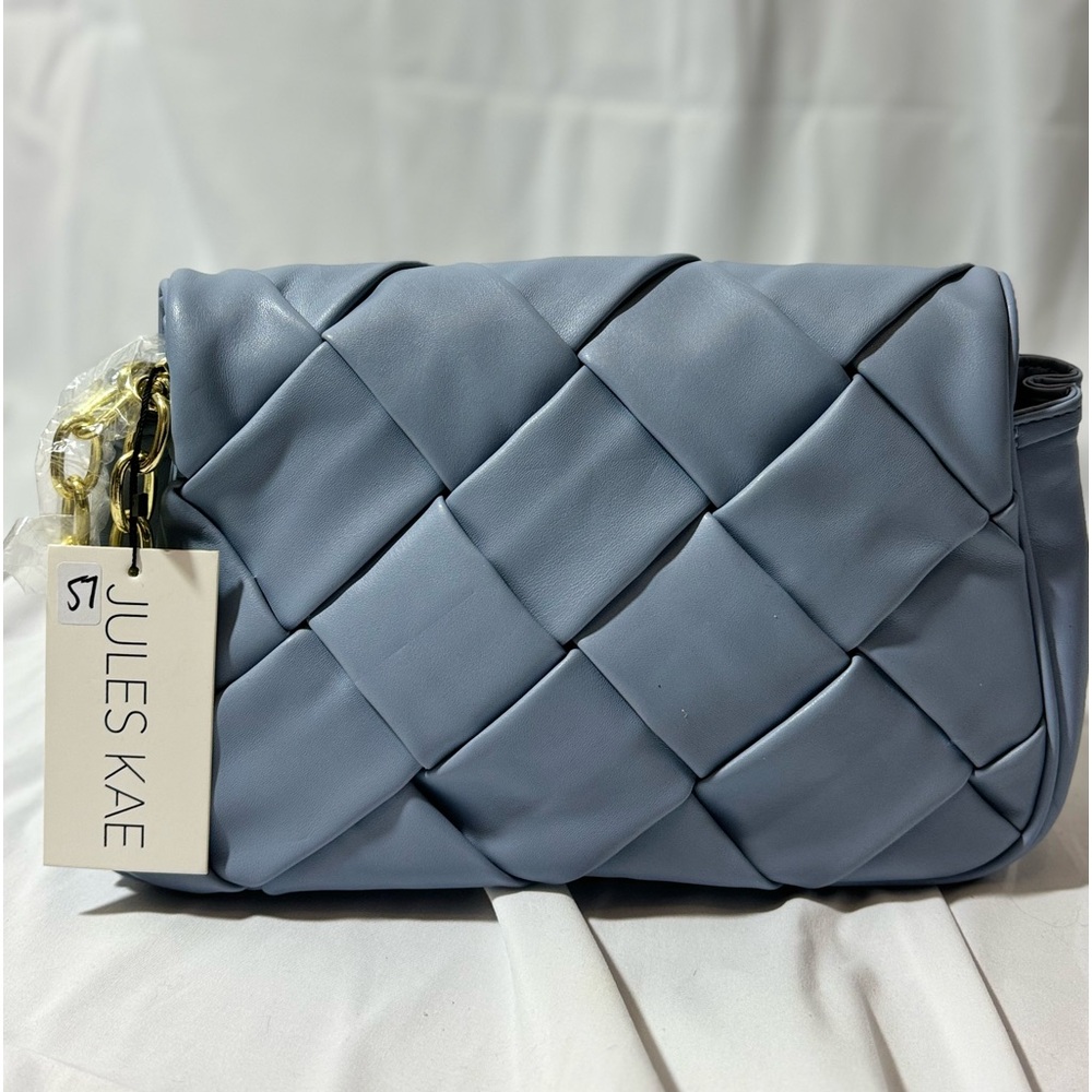 Jules Kae Lillian crossbody or clutch Purse, Butter soft Vegan leather baby blue